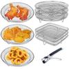 3-Layers Kitchen Air Fryers Rack Stainless Steel Oven Grilling Tray Shelf Square/Round Steamer Basket Home Cooking Accessories