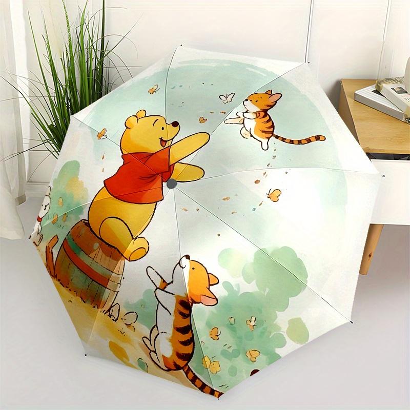 Winnie-the-Pooh, Tiger Automatic Opening and Closing Umbrella - 8 Ribs Portable Folding Umbrella with Plastic Handle, Suitable for Leisure a