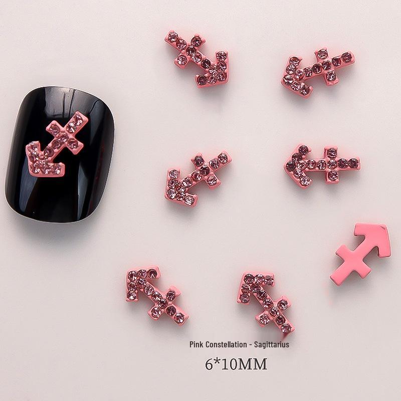 Pink Zodiac-Inspired Gem-Free Alloy Jewelry: Aries & Leo 3D Fingertip Nail Art