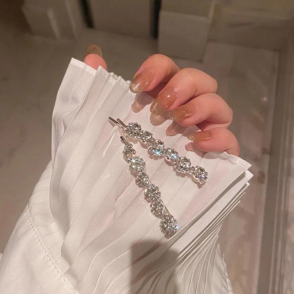 1 пара блестящих заколок для волос в виде цветка с бриллиантами, модные металлические заколки для волос с бриллиантами, летние блестящие заколки для волос