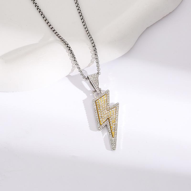 Unisex Minimalist Hip-Hop Lightning Pendant with Full Diamond Design