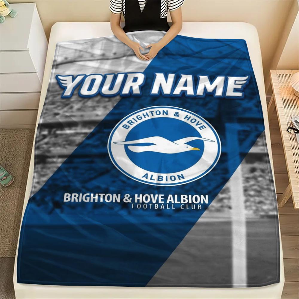 1PC Custom Name Brighton&Hove Albion Patterned Flannel Blanket Suitable For All Seasons for Home Decor Warmth and Comfort Gifts Holiday Present