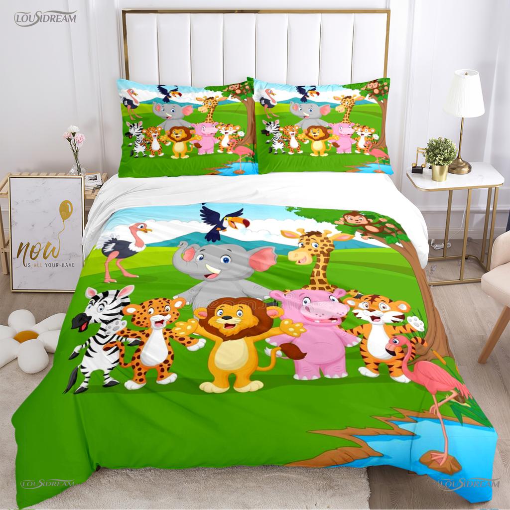 Jungle Animal Cute Casal All Season Duvet Cover Comforter Bedding Sets Soft Quilt Cover and Pillowcases Single/Double/Queen/King