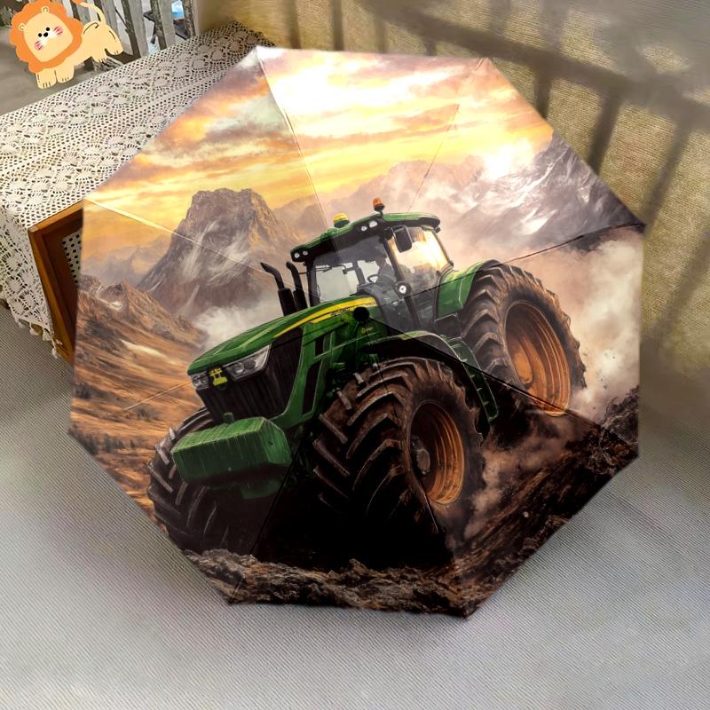 Зонт-автомат с рисунком «Строительная техника», портативный и складной дизайн, 8 спиц, рождественский или праздничный подарок.