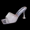 2024 2024 Лето Уличный стиль Bling CRYSTAL Открытый носок Женские тапочки Низкий каблук Дизайн Пляжные мюли Slide Femme Обувь