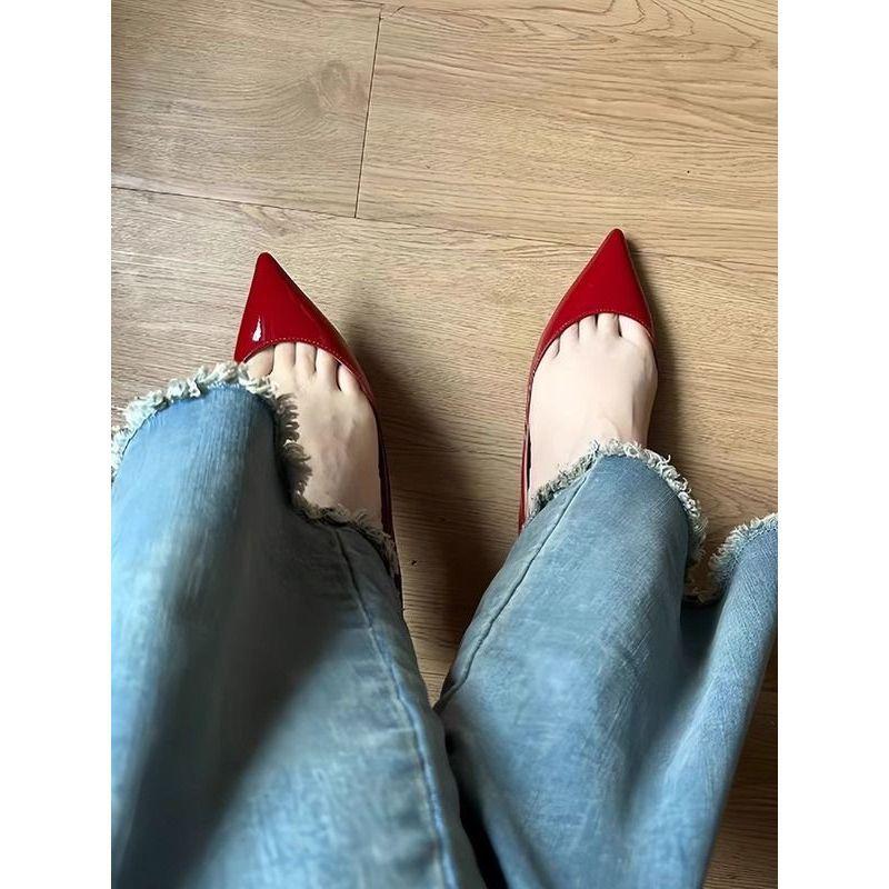 Red Sole Flats 2025 New Spring French Temperament Red Inner Height Increase Flat Shoes Women Shallow Single Shoes Women