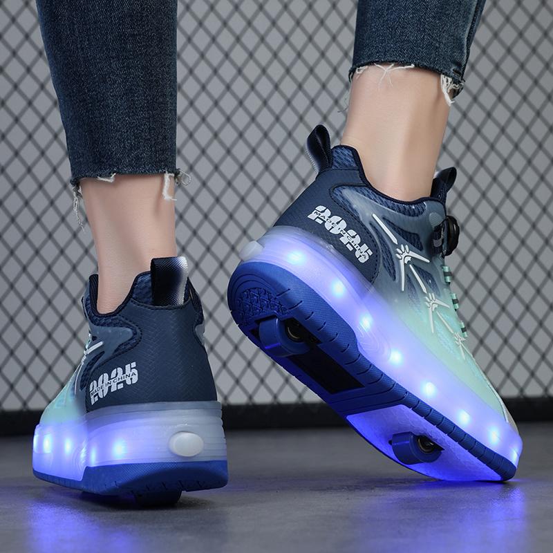 Skate Shoes for Kids LED Light Luminous Sneakers Children Two Wheels Shoes for Boys Girls with USB Charging
