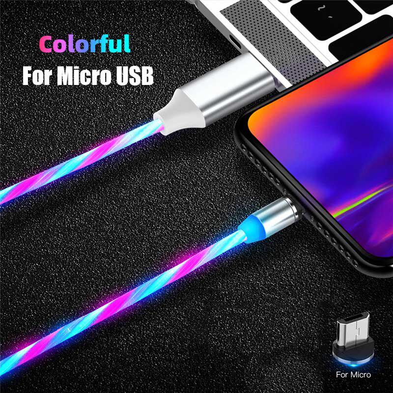 Магнитный светодиодный световой кабель Быстрая зарядка Магнит Micro USB Тип C Кабель светодиодный провод Шнур Type-C зарядное устройство