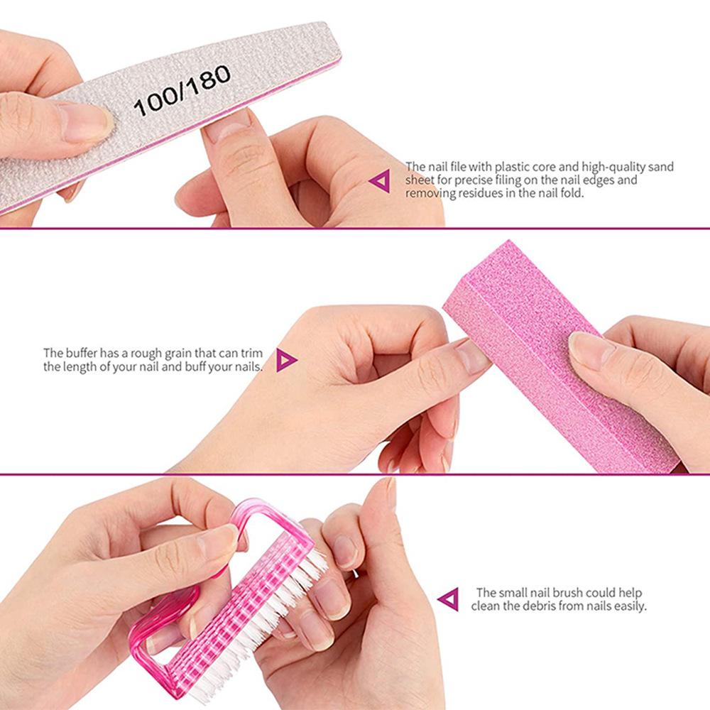 12Pcs Nail Care Kit, Nail File Buffing Block, Cuticle Pusher, Dead Skin Nail Clipper, Brush Accessories Set, Professional Manicure Tools