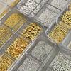 6 Grid/box Gold Silver Half Round Rivets Nail Charms 0.8-3mm Flat Back Round Metal Nail Bead Micro Ball Manicure Bead