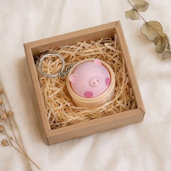 jijijing 3D Printed Steamed Bun Clicker Keychain, Stress Relief Push Button Fidget Toy, Finger Keyring Pendant Backpack Handbag Charm