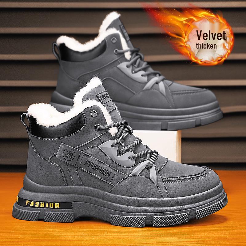 Мужские высокие зимние ботинки на шнуровке с бархатной подкладкой - Теплые уличные зимние спортивные ботинки Мартин