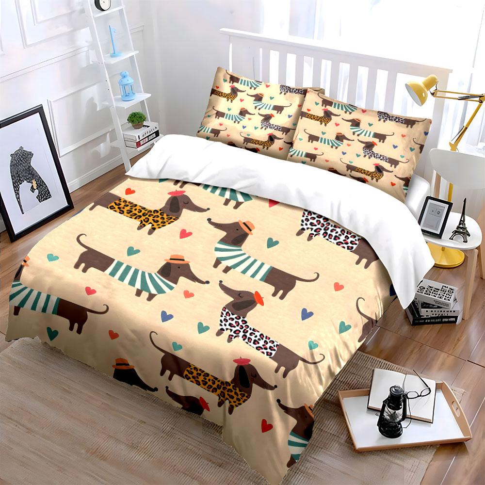 Dachshunds, hearts, striped scarves. Bedding sets Duvet cover sets Duvet covers Pillowcases(1 * Duvet Cover 2 * Pillowcases without duvet insert)