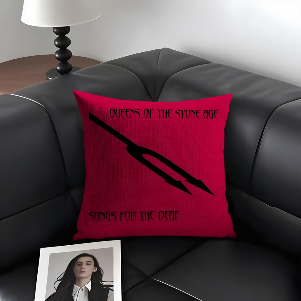QQueens Of The StoneE Age Cushion Cover Natural Linen Organic Fabric DoubleSided Printing Sofa Home Decor Gift Pillow Case