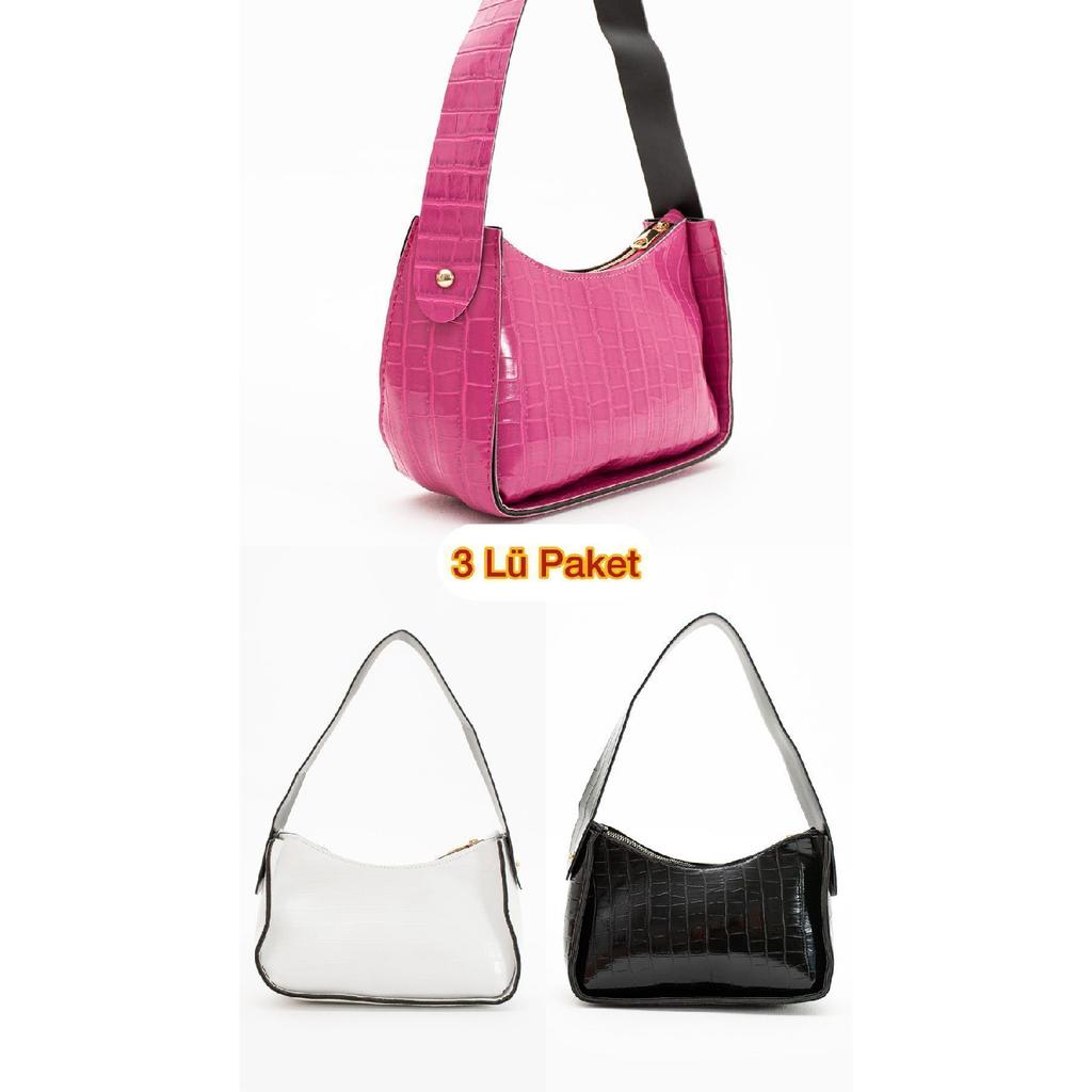 Women's 2 Pack Crocodile Patterned Baguette Bag Stylish Handbag Suitable For Daily Use