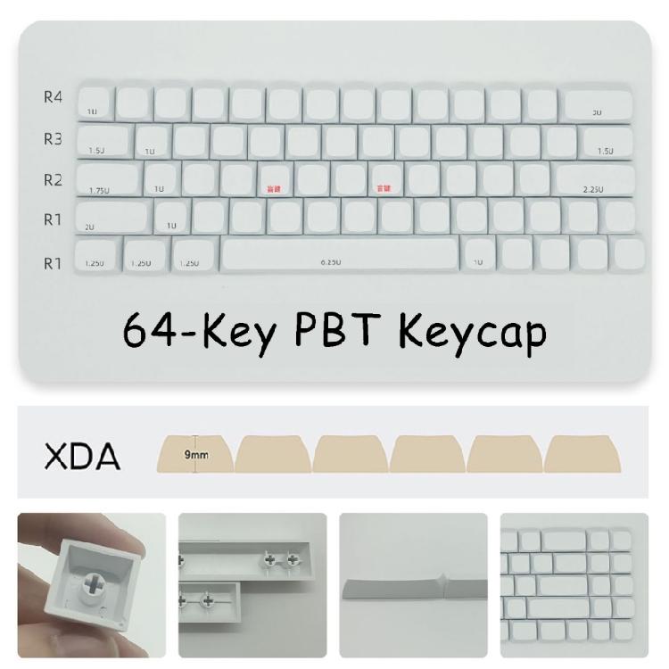 64Key Blank Keycaps, Thick PBT White Keycaps for Game Mechanical Keyboard Minimalistic White Keycap Set