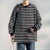 Мужская весенне-осенняя уличная модная полосатая парная футболка с длинным рукавом и круглым вырезом в стиле Гонконга, худи из чистого хлопка