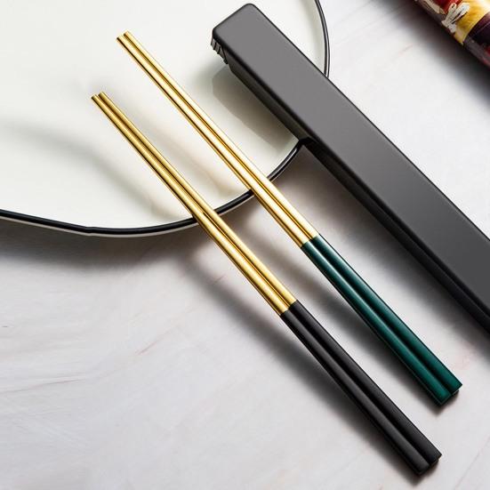 1 Set Stainless Steel Chopsticks with Case Reusable Easy To Clean Rustproof Non-slip Eating Dishwasher