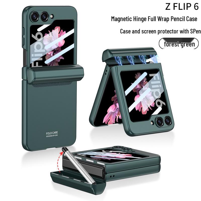 Магнитный чехол-пенал для Samsung Z Flip6: Стильный держатель со складной защитой экрана и прочным жестким корпусом