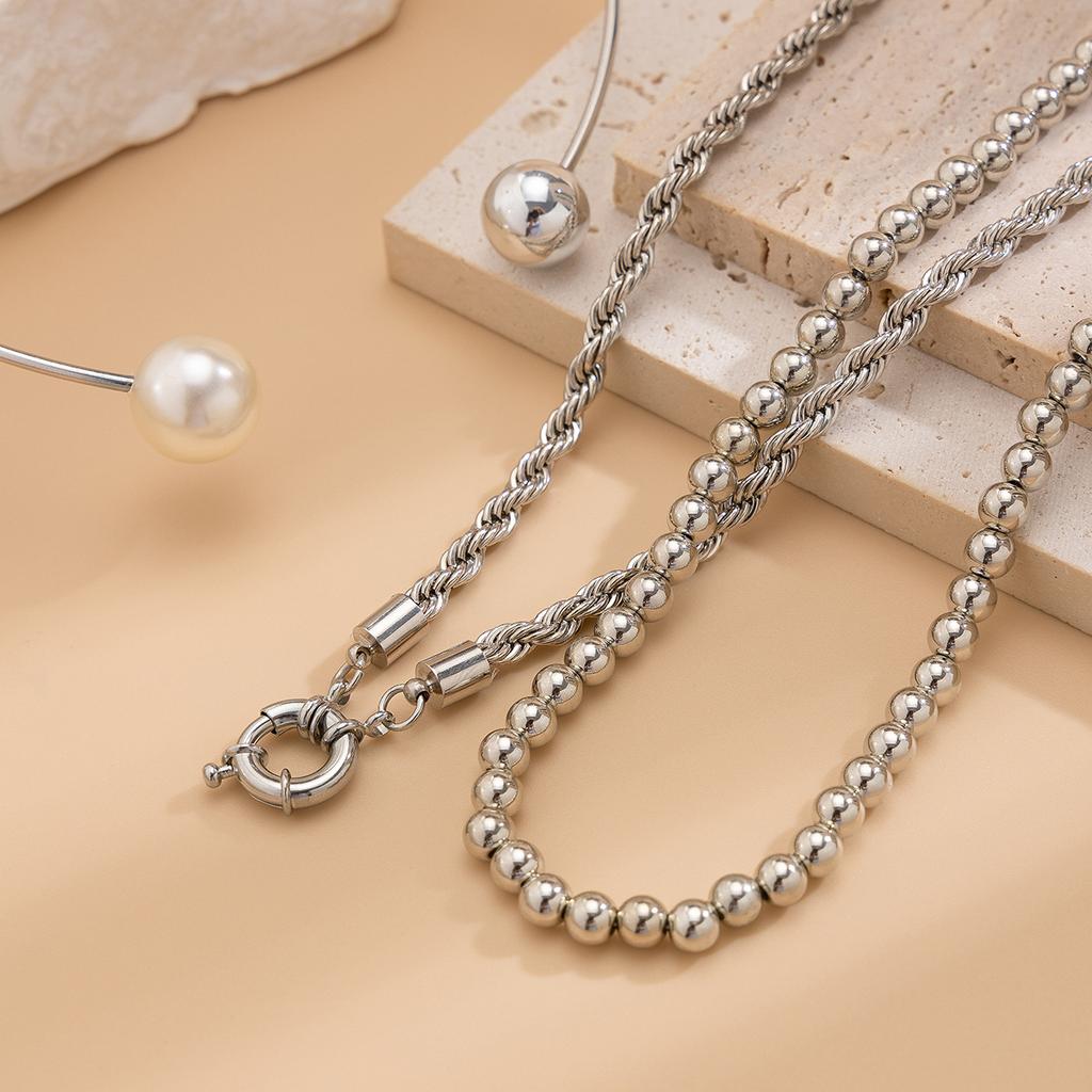 Personalized Metal Ring Collar Item Jewelry, Simple Asymmetric Imitation Pearl Beaded Neck Necklace