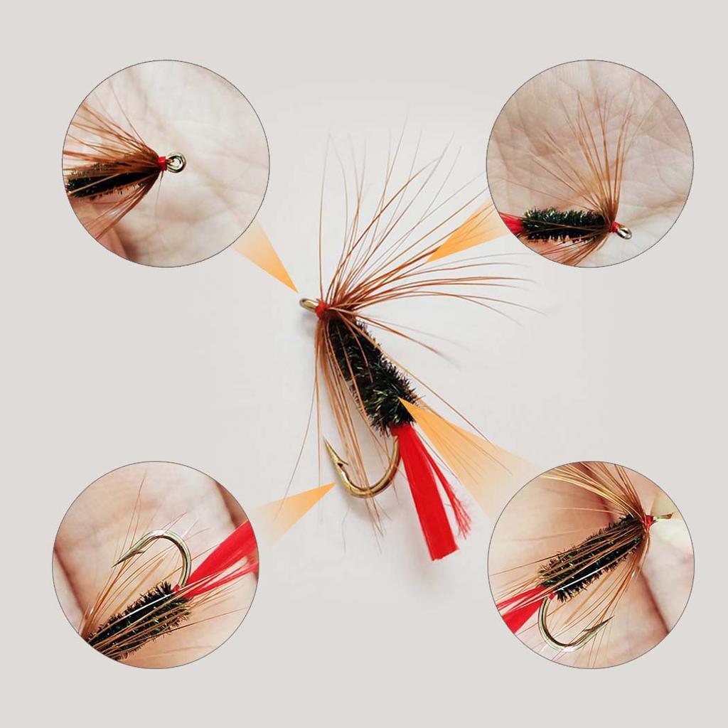 6/10 шт.(Латунная головка, черная искусственная мушка для нахлыста, крючок и красный хвост, сухая мушка)2Смешанные стили-Форель сухая мушка для ловли окуня/карпа приманка