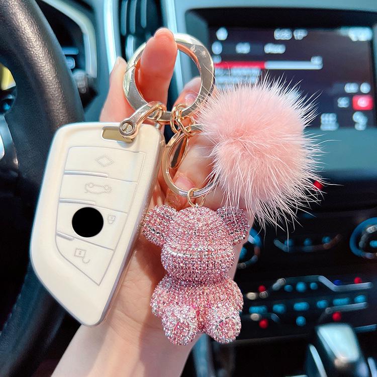 Модный брелок в виде бриллиантового медведя и меха норки - Милый подвес для сумки, подарок