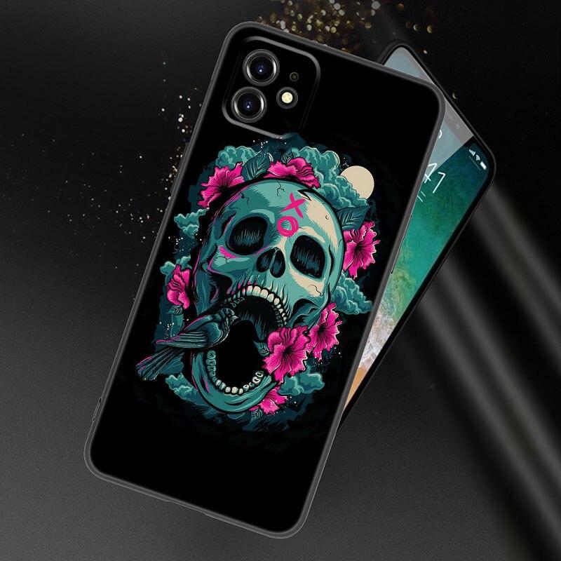 Крутой чехол для телефона с изображением цветочного черепа для Apple iPhone 13 12 Mini 11 Pro XS Max XR X 8 7 6S 6 Plus SE 2022 2020 5S 5 мягкий черный чехол