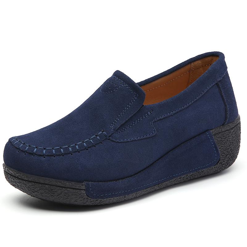 Женские новые туфли-качалки на толстой подошве корейской версии, увеличивающие рост, модная обувь для ходьбы, рабочая обувь черного цвета на плоской подошве для улицы