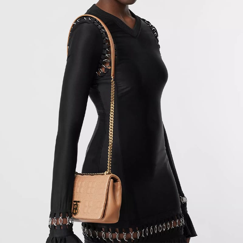 Burberry Lola Bag Lambskin Crossbody Bag, Shoulder Bag Women's Camel Light Gold 80208481