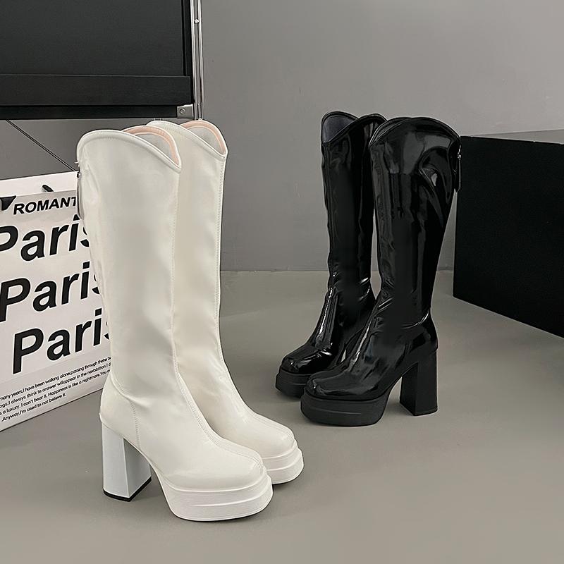 Модная женская обувь 2024 Новая модная женская обувь Ботфорты на платформе и высоком каблуке Сапоги до колена На молнии Сексуальная длинная обувь Сапоги для женщины