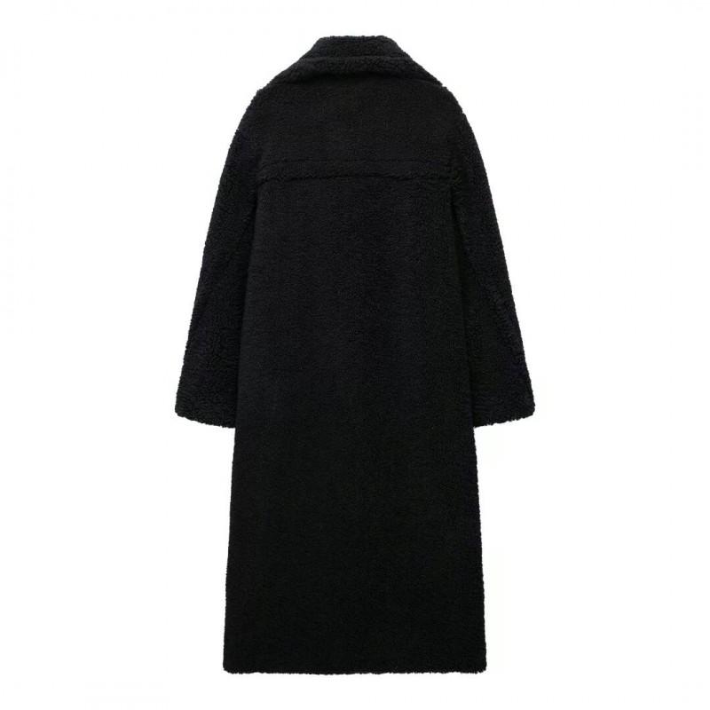 Womens Thick Fleece-Lined Wool Blend Overcoat Double-Breasted Long Coat Streetwear Loose Fit Winter