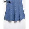 Zaprha 2025 New Arrival Waist-Tight Slim Looking A- Shaped Small Wavy Style Wide Hem Denim Dress 3607080