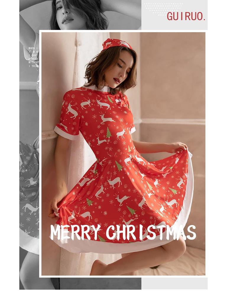 Лосиное Рождественское Платье: Облегающая пижама-комбинация с коротким рукавом для женщин