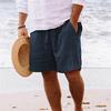 Men's 2025 Summer Cotton Linen Shorts - Elastic Waist, Straight Leg, Breathable Solid Color Casual Beach Mid-Length