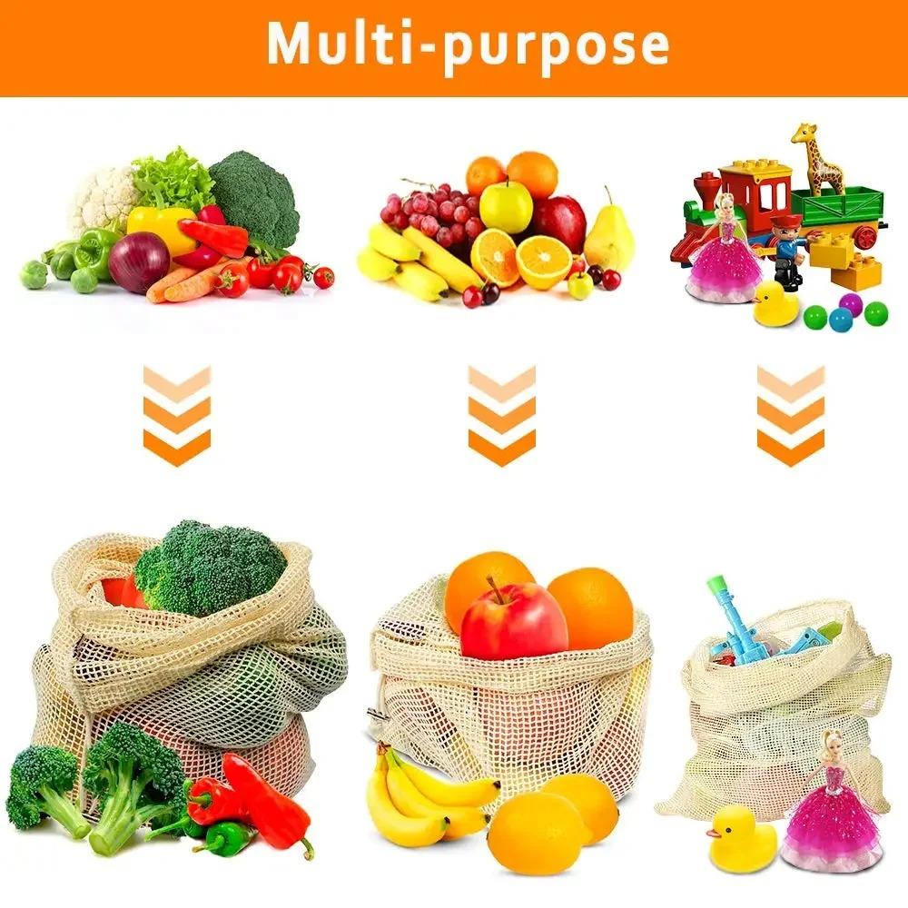 Large Cotton Mesh Bag Reusable Drawstring Bag High Quality Bundle Pocket  Fruit Storage
