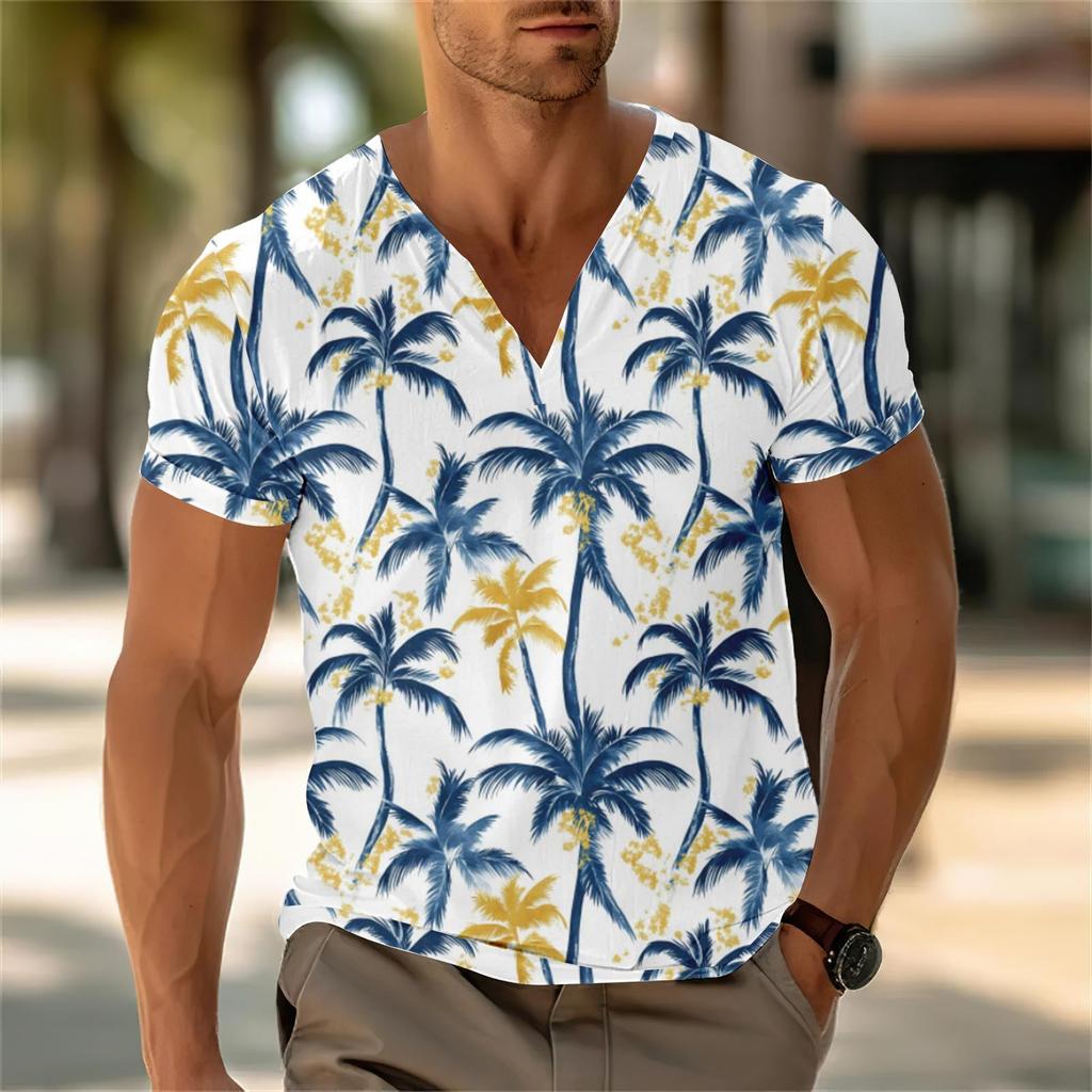 Мужской повседневный топ с V-образным вырезом и короткими рукавами, свободный повседневный модный топ для отдыха