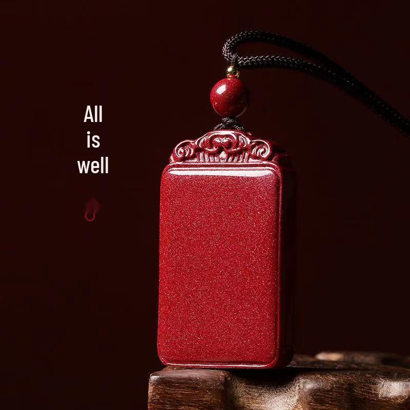 Натуральная киноварь Жуи Подвеска-амулет с пурпурным золотым песком - Амулет мира и безопасности Подарок