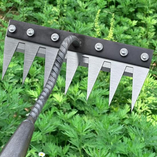 Стальные грабли для прополки, прочные садовые грабли с 5/6/7/8 зубьями, ручной инструмент для рыхления почвы и удаления сорняков