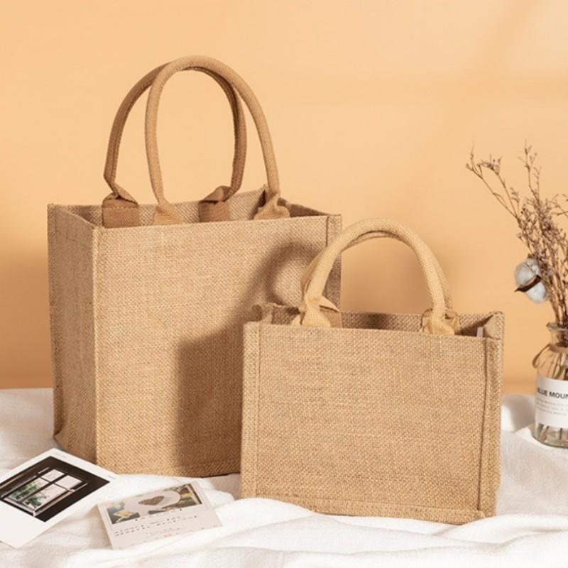 1PC Vintage Linen Tote DIY Beach Handbags Eco Friendly Shopping Bag Organizer Portable Large Capacity Handbag XS/S/M/L/XL