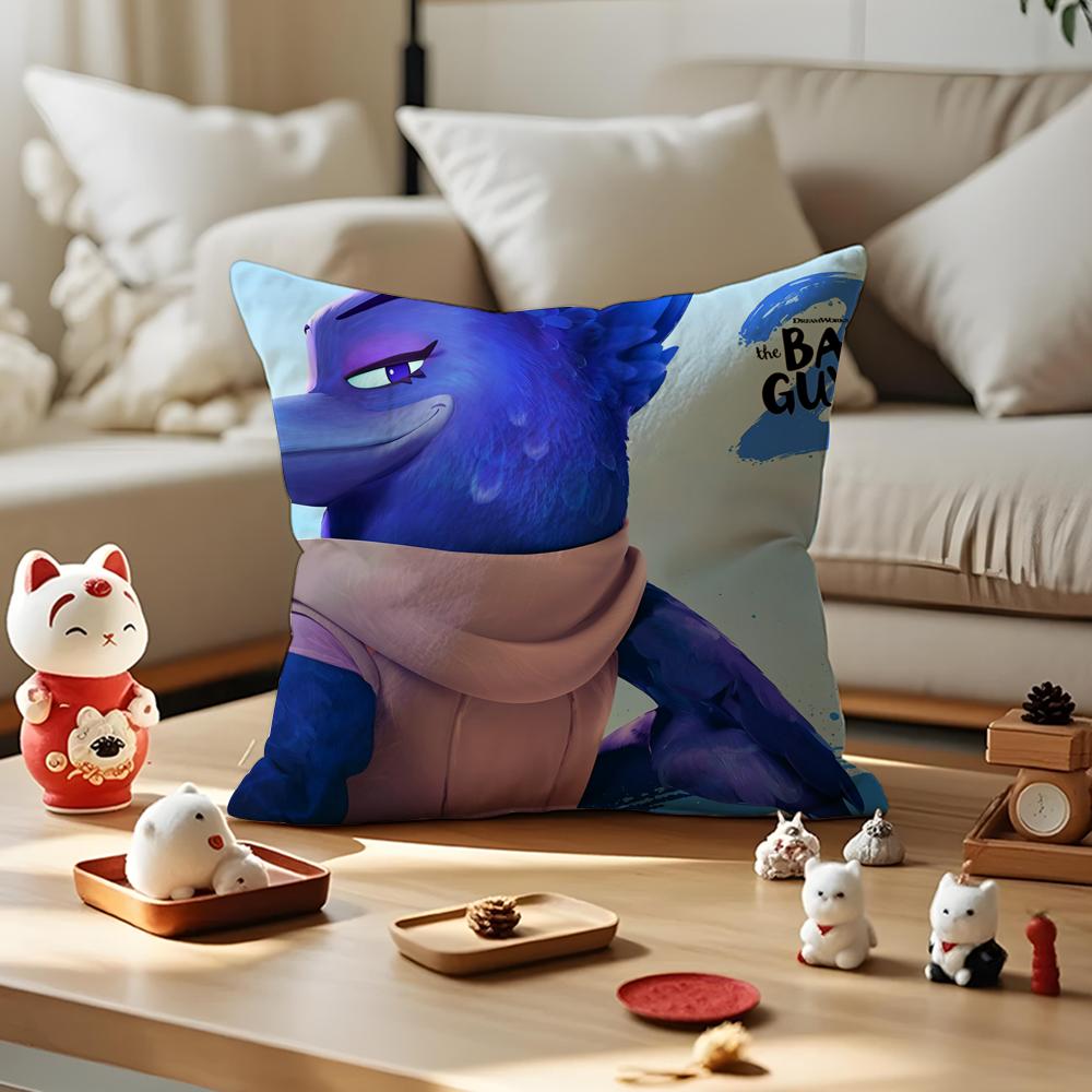 Cartoon TThe Bad Guys Cushion Cover Silky Short Plush with Invisible Zipper Dustproof Sofa Pillow Cover for Home Decor