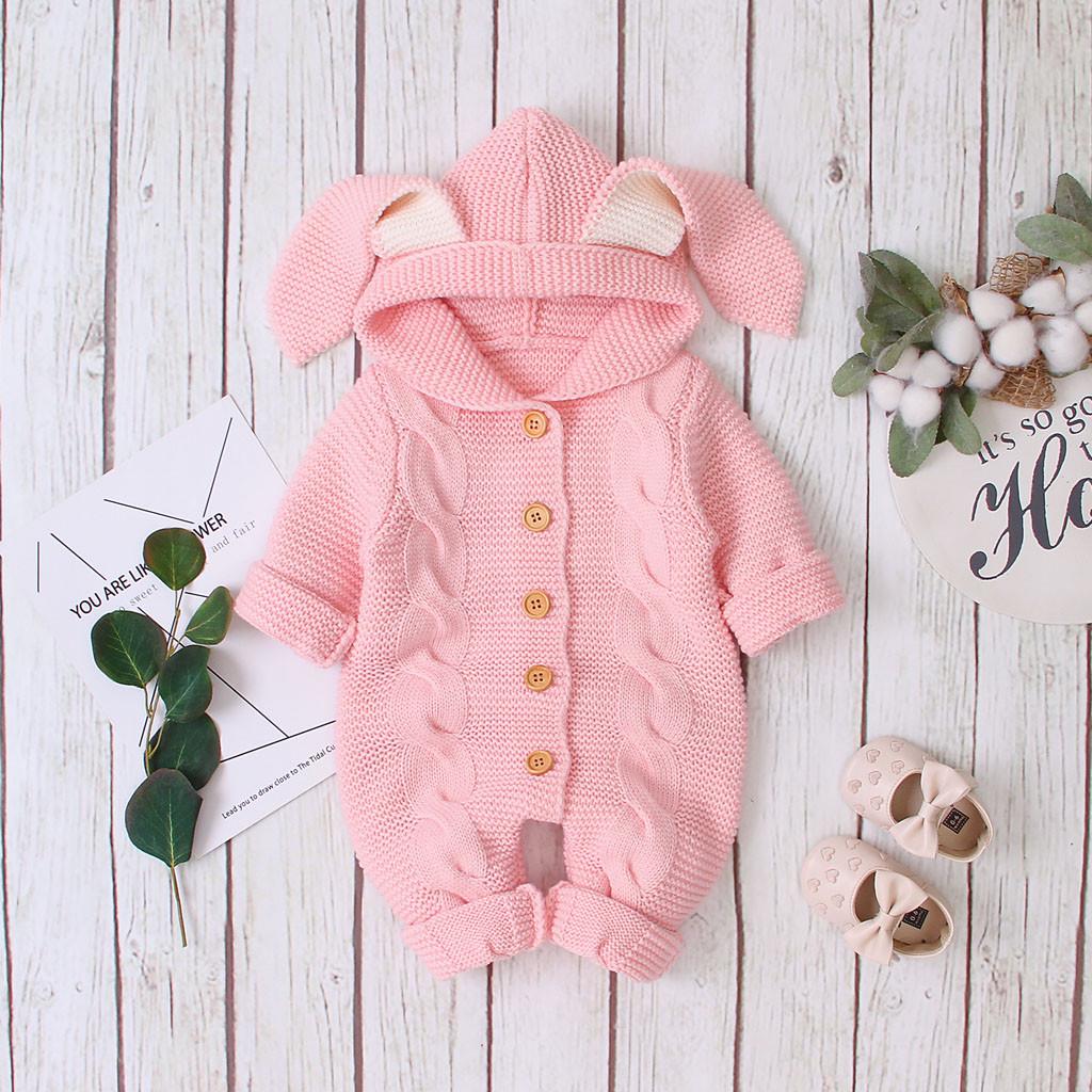 Зимнее теплое пальто для новорожденных девочек и мальчиков, вязаная верхняя одежда, комбинезон с капюшоном