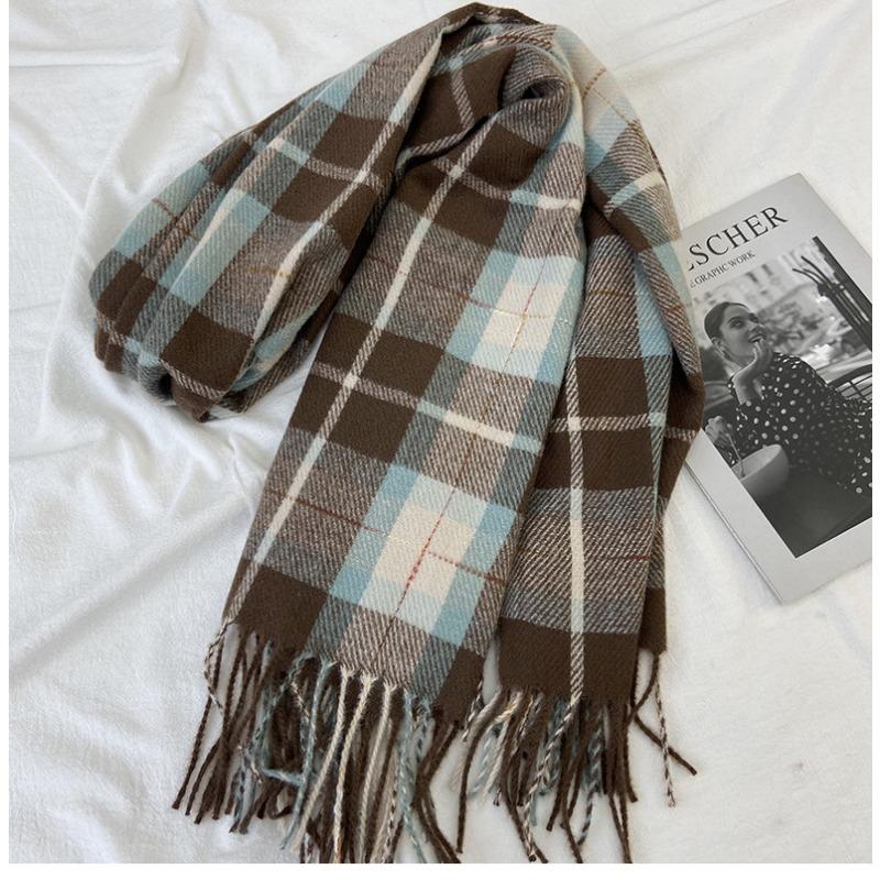 Scarf Women's Autumn and Winter New Plaid Scarf European and American Tassel Versatile Warm Thickened Shawl