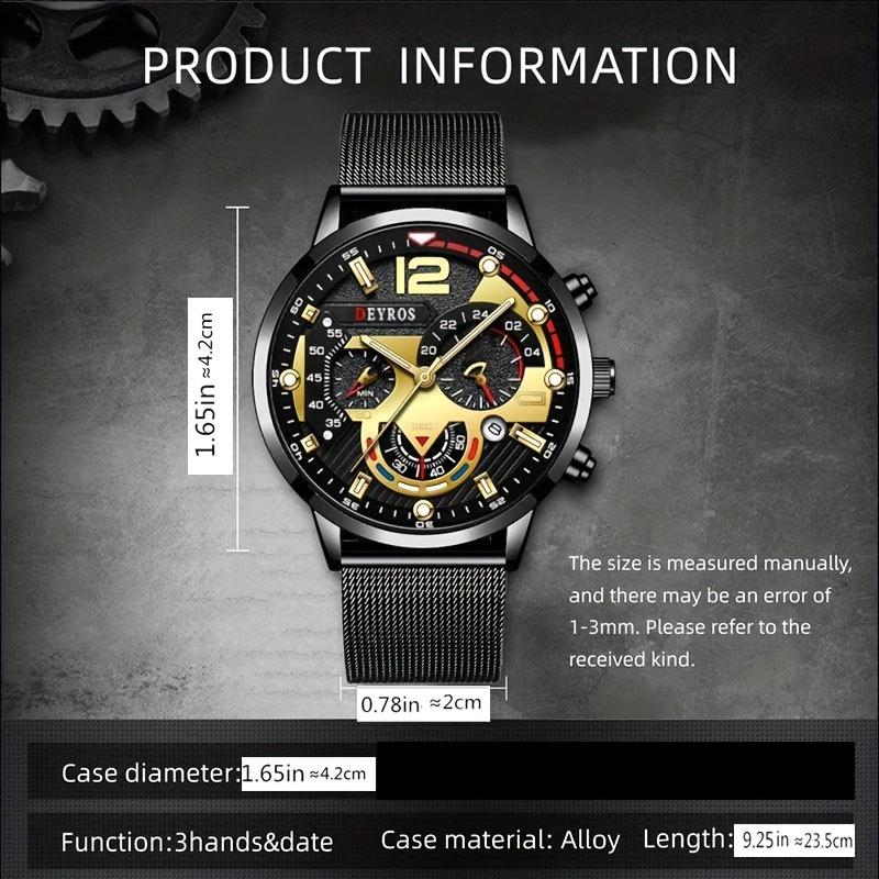 DEYROS Мужские часы с календарем, модные деловые кварцевые часы с сетчатым ремешком, мужские часы