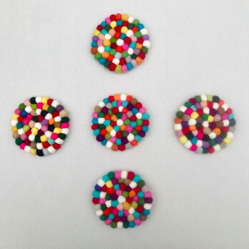 5 Pcs Wool Felt Round Felt Ball Coasters Colorful Handmade Wool Felt Small Cup Mat Table