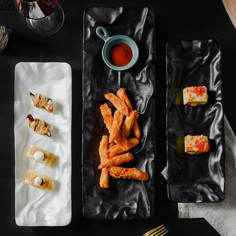 Креативная керамическая обеденная тарелка для ресторана, гофрированная текстура, суши-тарелка, тарелка для сашими, тарелки для закусок, рыбные тарелки, столовые приборы сплошного цвета