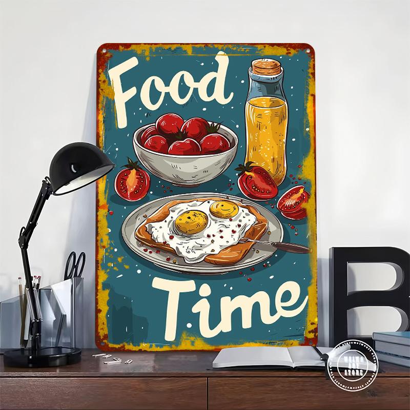 Food Time Breakfast Tin Plaque Poster Customized Wall Art Retro Vintage Metal Signs for Man Cave Gamer Room Decoration At Home