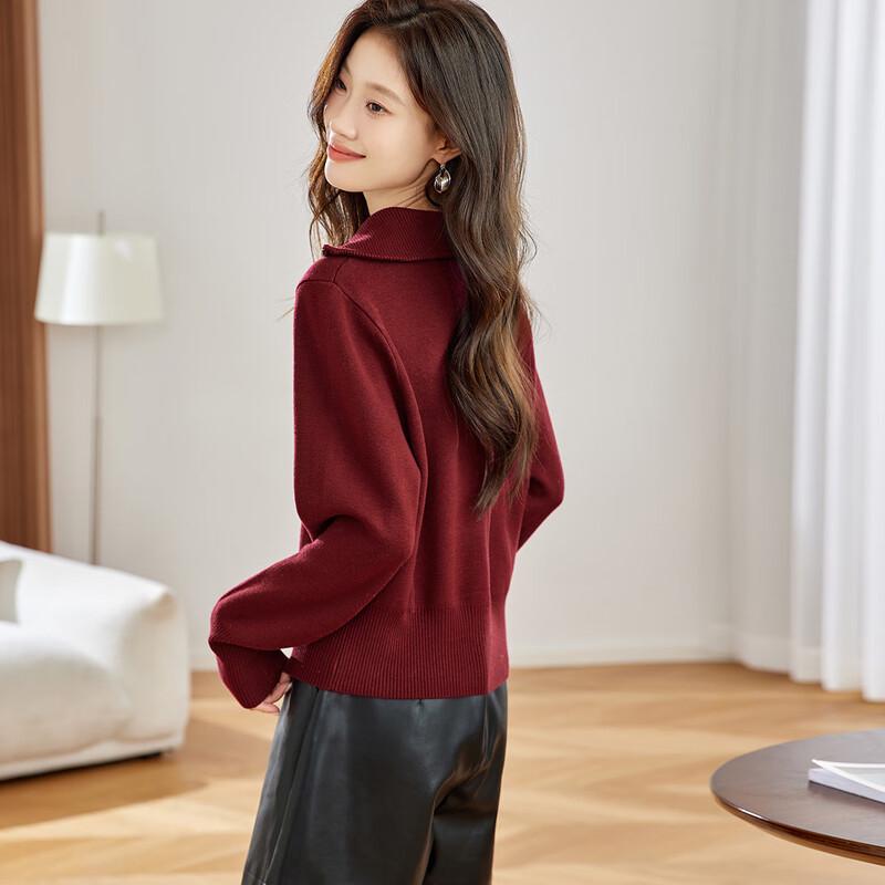 Srcr Women's Wool Blend Short Lapel Knit Sweater