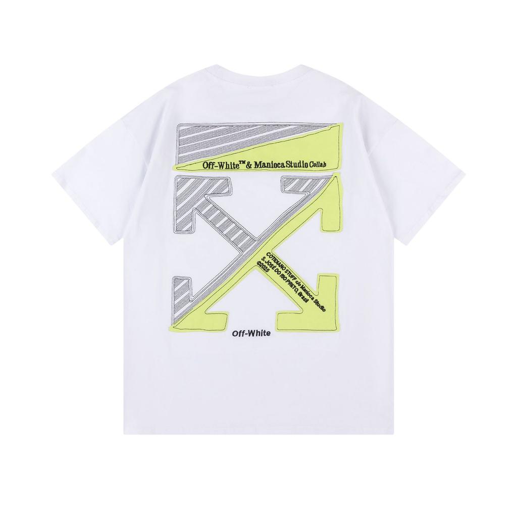 9037 Off-White 2025 Spring/Summer New Collection: Embroidered Arrow Round Neck Hooded Short Sleeved T-shirt for Men and Women
