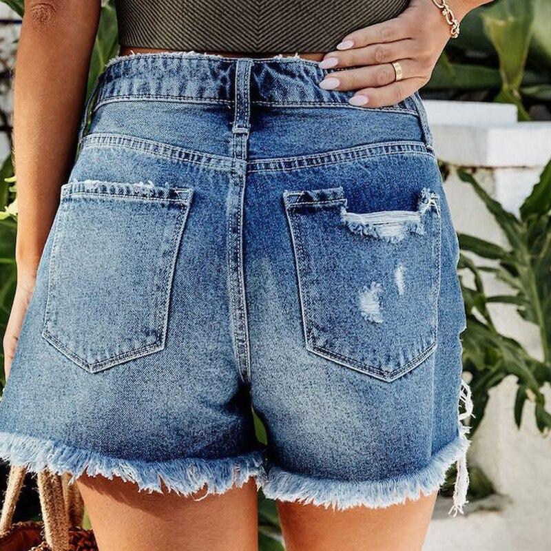 2023 Casual Hole Ripped Blue Shorts Summer High Waist Loose Short Pants Comfort Pocket Denim Shorts Pantalon Vintage Mujer 25671