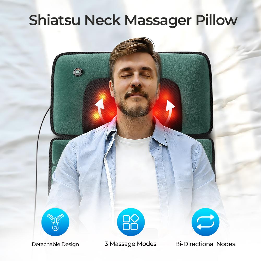 Electric Massage Cushion Shoulder Neck/Back Hip Massager Memory Foam 155×50×3cm Heating Function